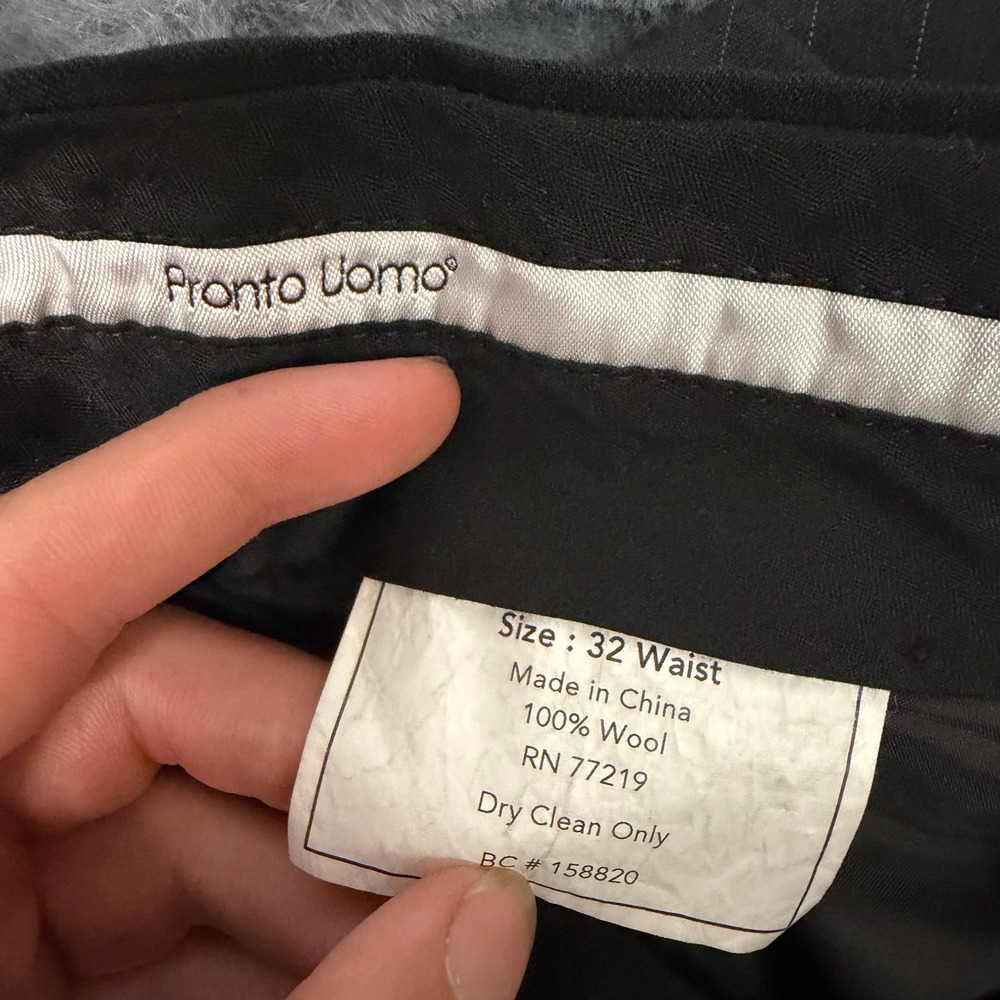 Pronto Uomo Mens Black Pinstripe 100% Wool Dress Pants Size 32 Waist Flat Front - Picture 7 of 9